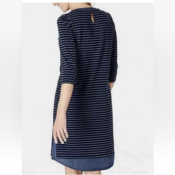 J.Jill Dress Mixed Media Shirttail  Striped Womens Size 1X  Blue Denim Pockets - Picture 3 of 15